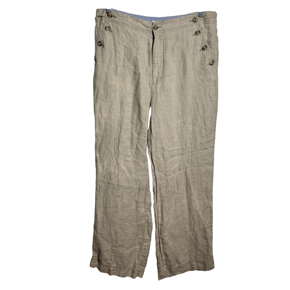 Sundance Linen Wide Leg Sailor‎ Pant Women 16 Plus Size Lagenlook Oatmeal Pocket